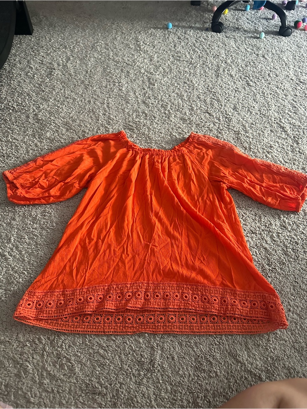 Women’s Orange Off-Shoulder Peasant Top with Eyelet Trim